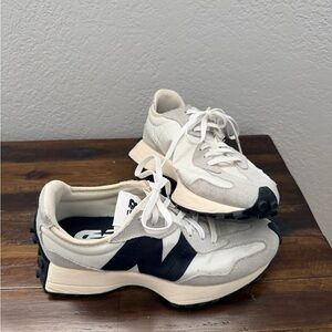 New Balance 327 Cream and Black Athletic Shoes
